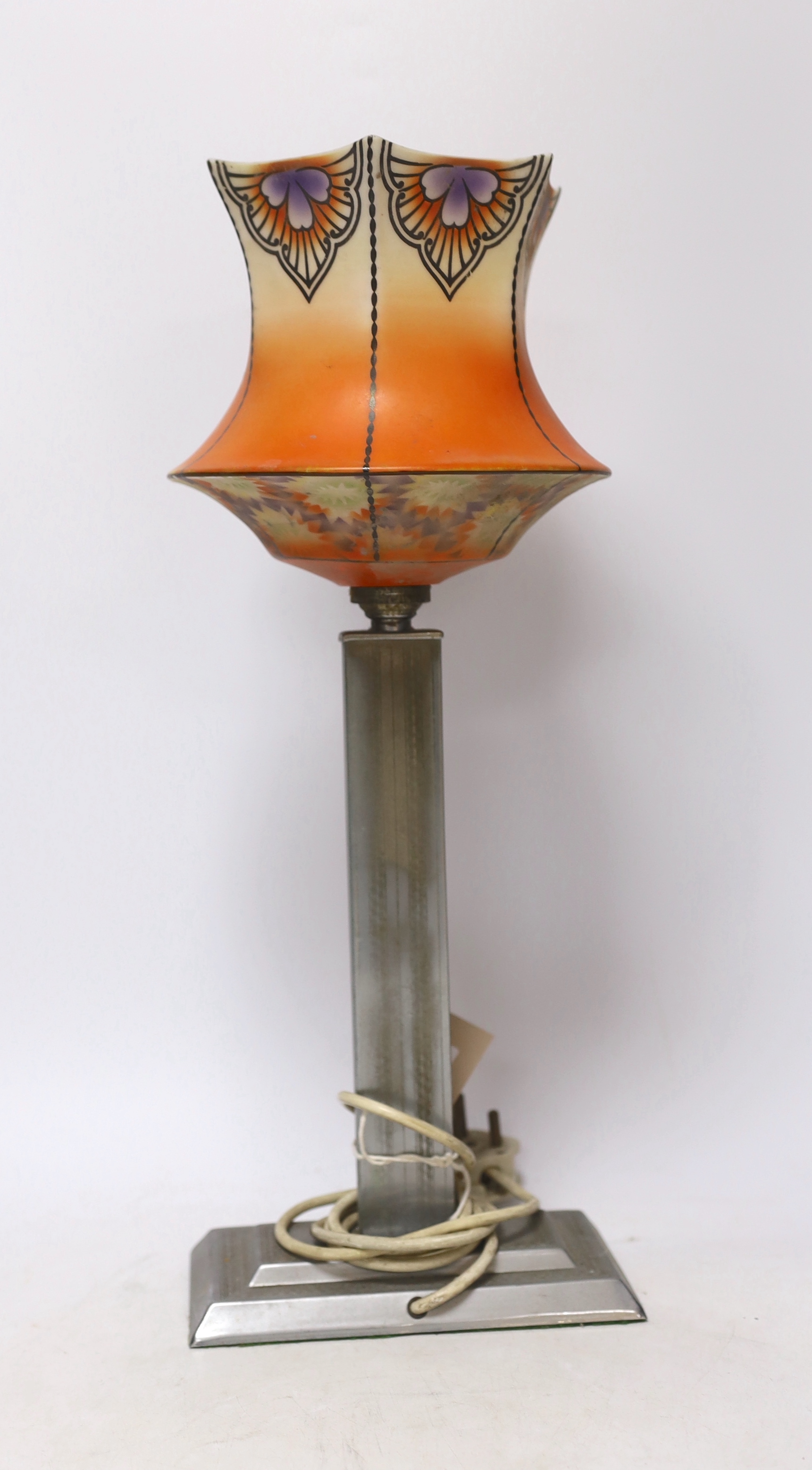 An Art Deco glass shaded table lamp, 45cm high